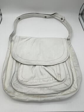 Vtg Retro White Vegan Leather Casual Utility Messenger Bag Pocketbook